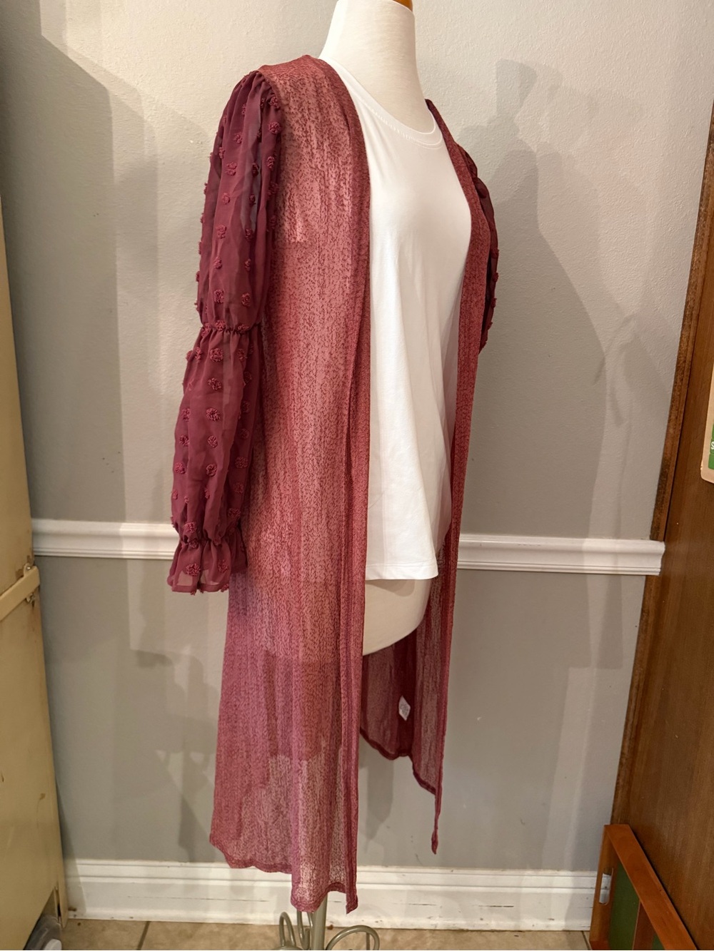 Sheer Open-Front Duster Caridgan in Dusty Mauve Romantic Country Vintage